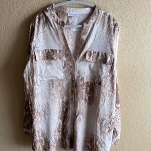 Calvin Klein Beige and Brown Patterned Blouse